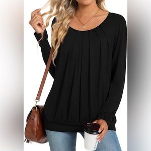 Anymeet Spring Fall Tunic Long Sleeve Casual Tshirt Pleated